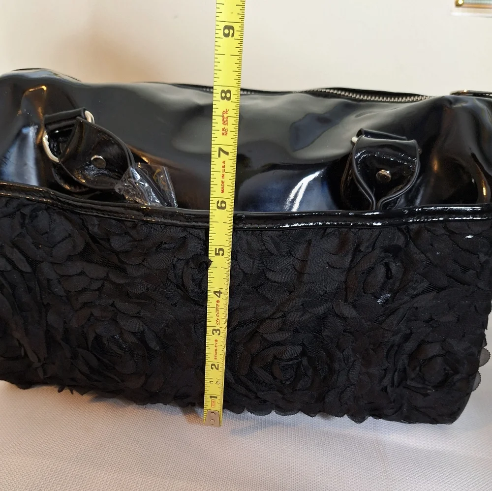 Voodoo Vixen Black Floral Satin & Patent Satchel - Picture 16 of 16
